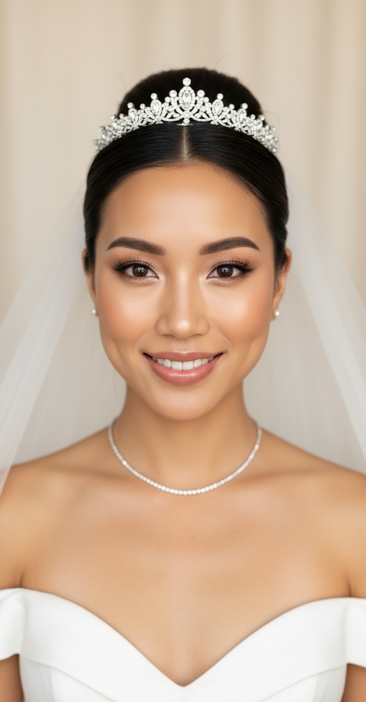 After Wedding Updo With Tiara And Veil